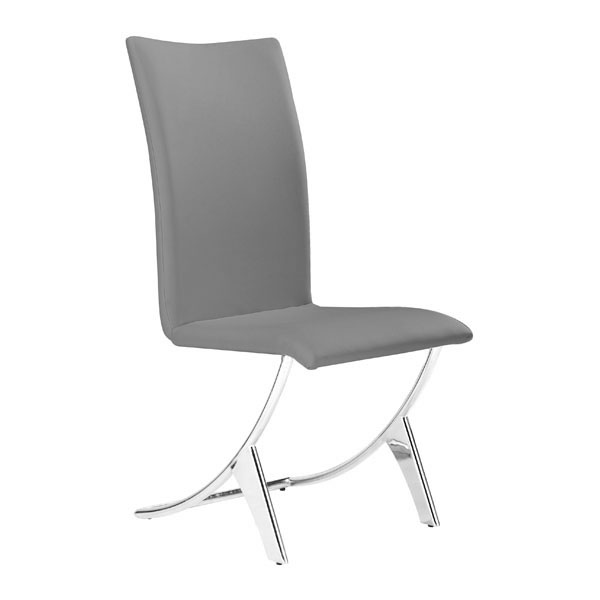 17" X 26" X 36" 2 Pcs Gray Leatherette Chromed Steel Dining Chair