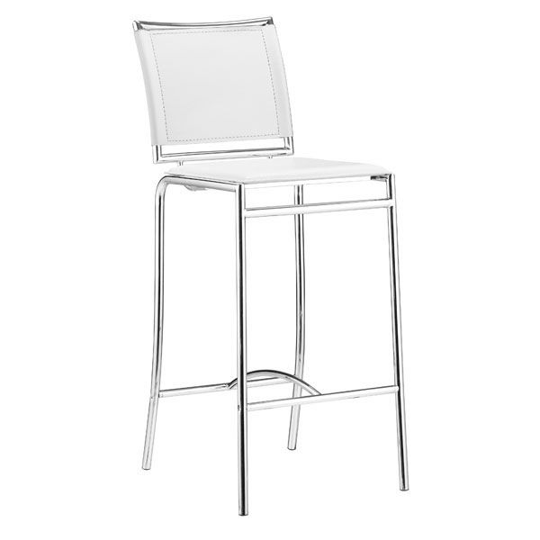 14" X 20" X 37.5" 2 Pcs White Leatherette Chromed Steel Bar Chair