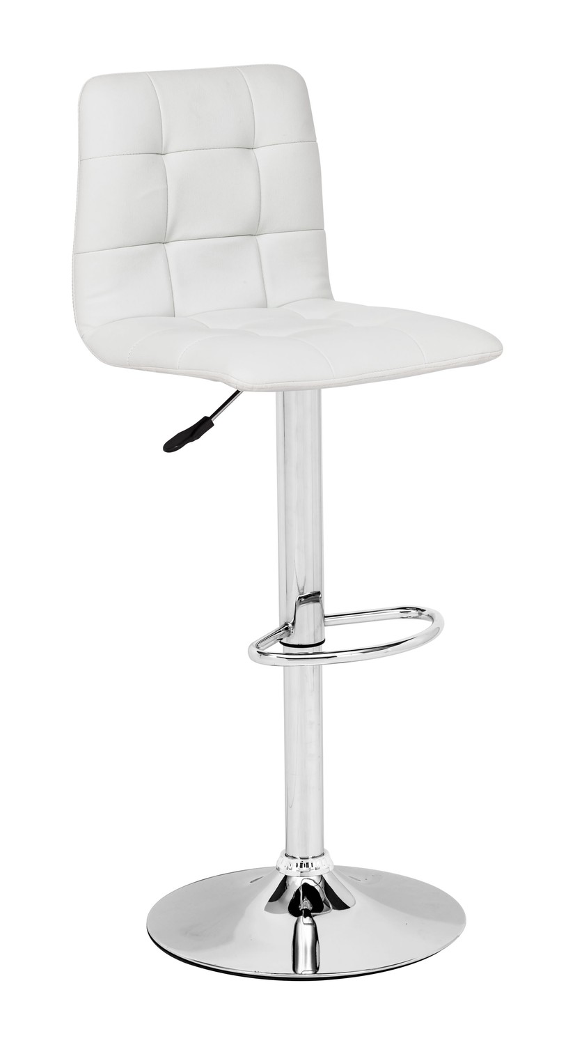 16.9" x 16.3" x 36.6" White, Leatherette, Chromed Steel, Bar Chair