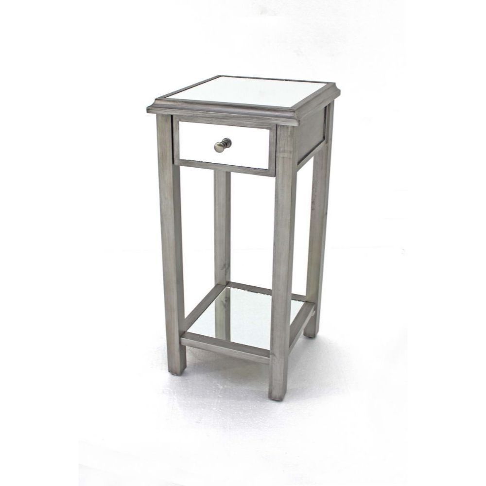 14.25" x 14.25" x 29.75" Silver, 1 Drawer, Coastal Style, Mirrored - End Table