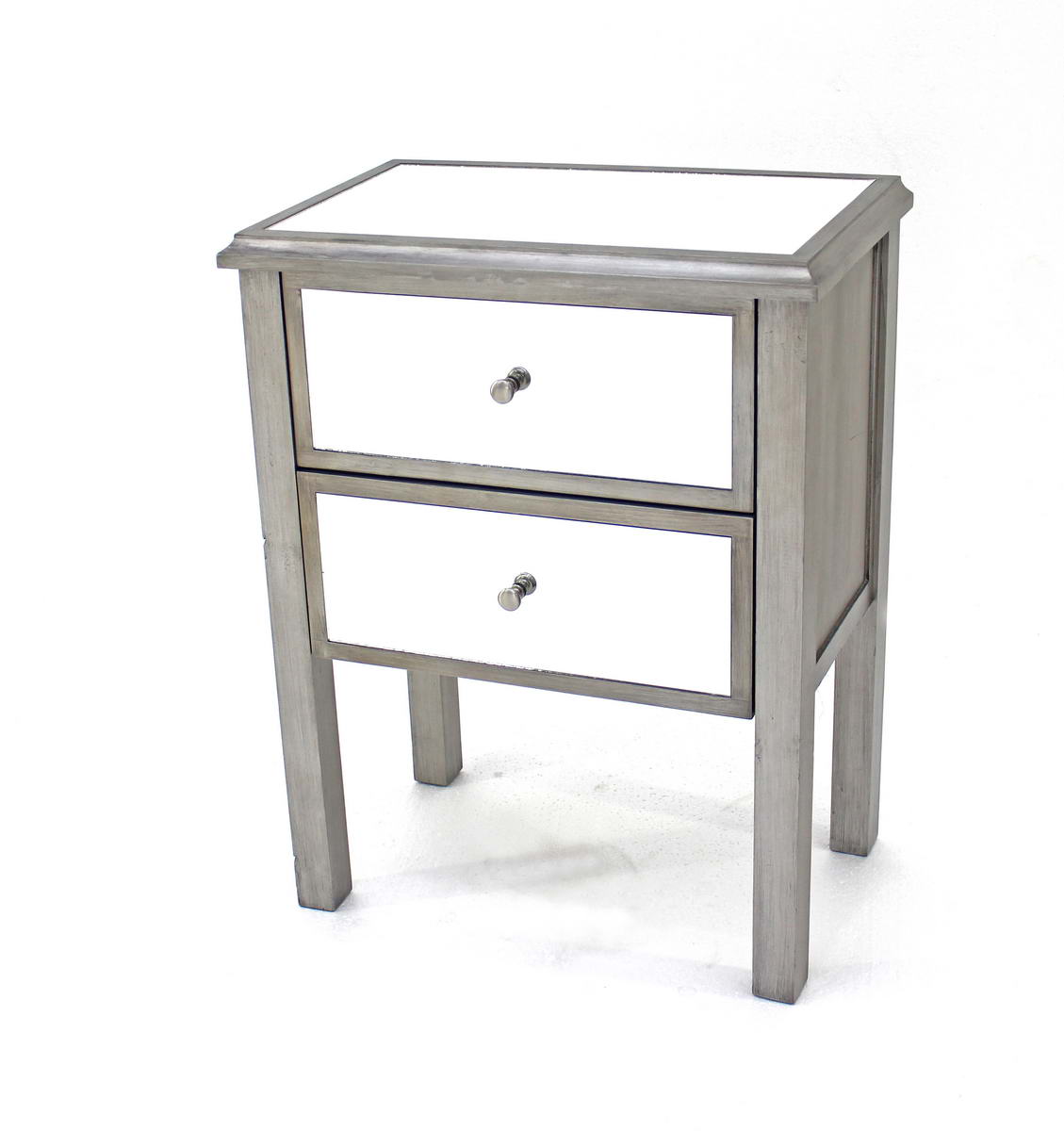 13.75" x 24" x 30.5" Silver, Coastal, 2 Drawer, Mirrored - End Table