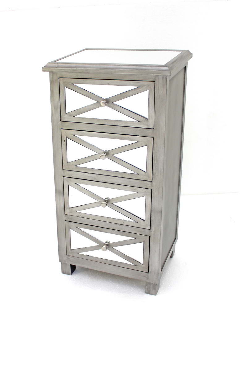 13" x 19" x 39" Silver, 4 Drawer, Mirrored - Chest