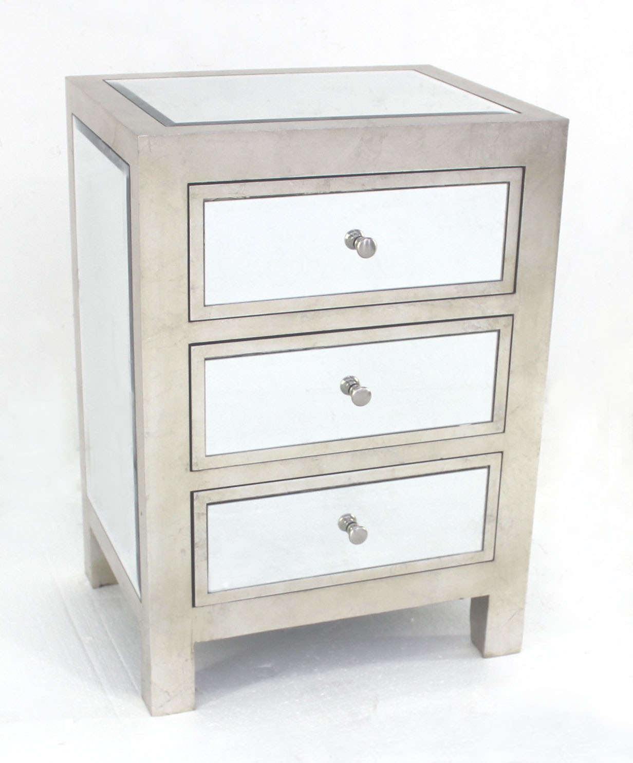 16" x 20.25" x 28.5" Silver, 3 Drawer, Modern, Mirrored - End Table