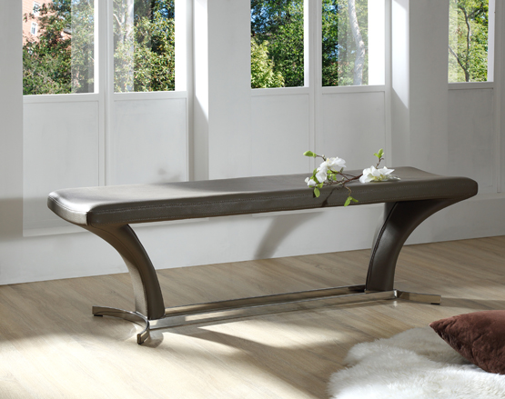 18" Grey Leatherette and Steel Dining Bench