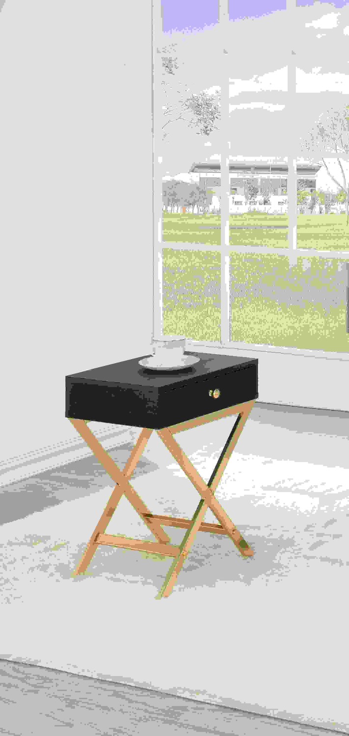 16" X 12" X 24" Black And Brass Side Table
