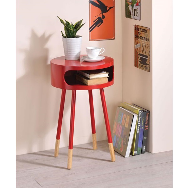 16" X 16" X 26" Red And Natural Bentwood End Table
