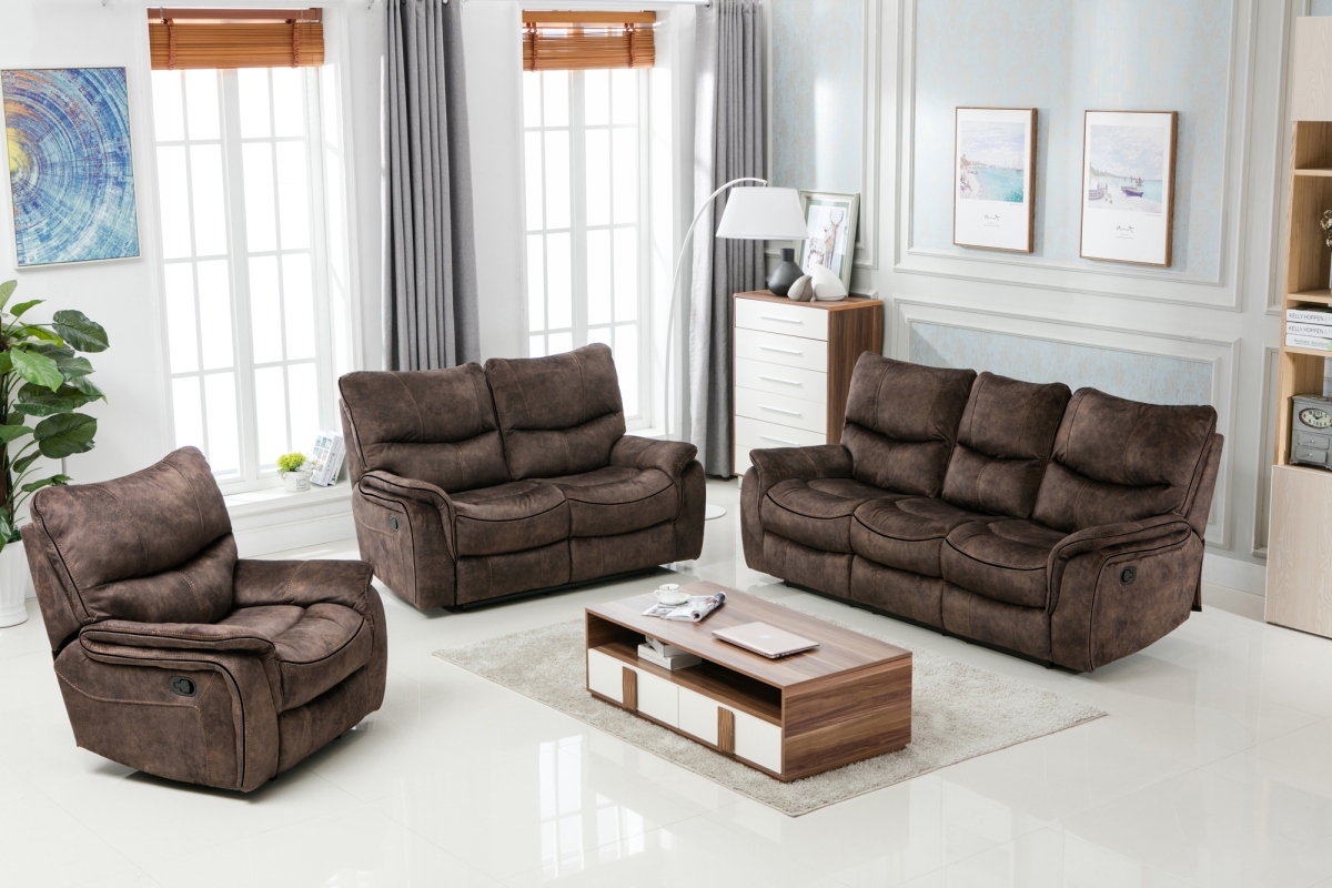 120" Elegant Dark Brown Fabric Sofa Set