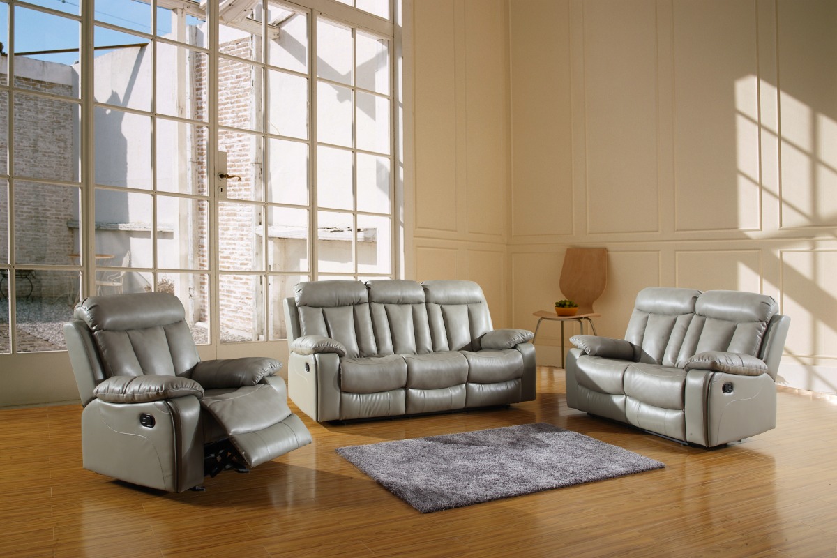 126" Sturdy Grey Leaher Sofa Set