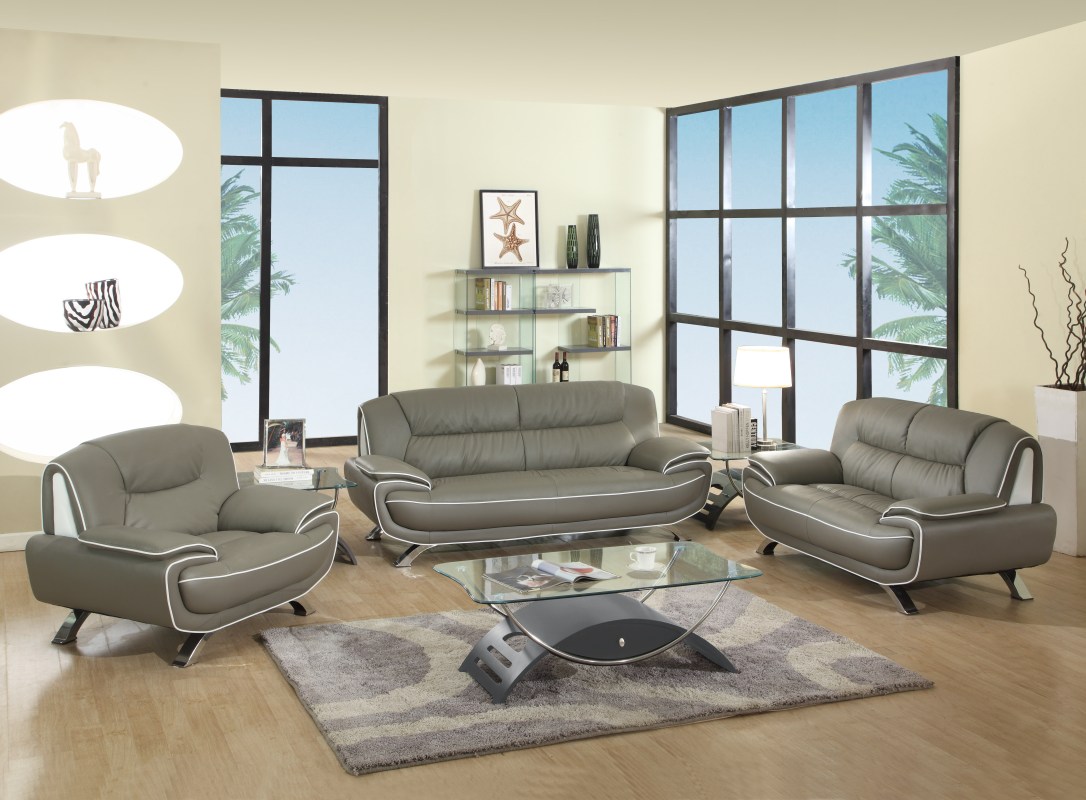 110" Sleek Grey Sofa Set