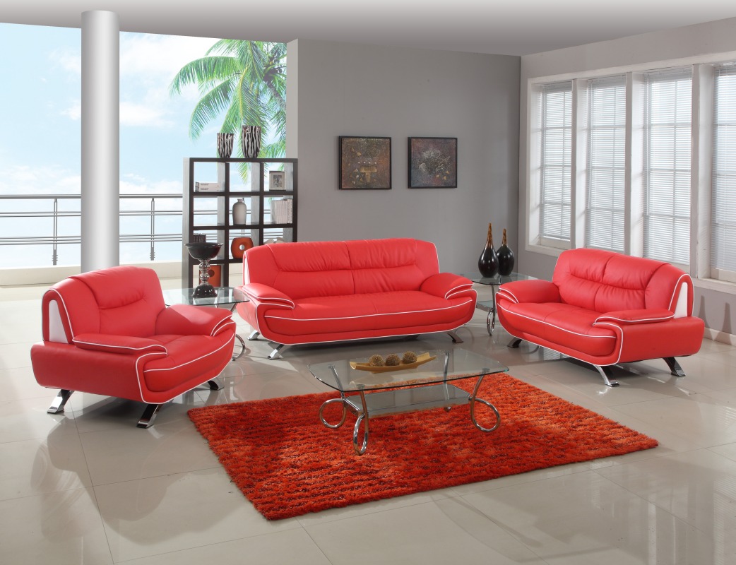 110" Sleek Red Sofa Set
