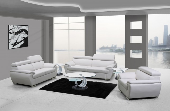 114" Captivating White Leather Sofa Set