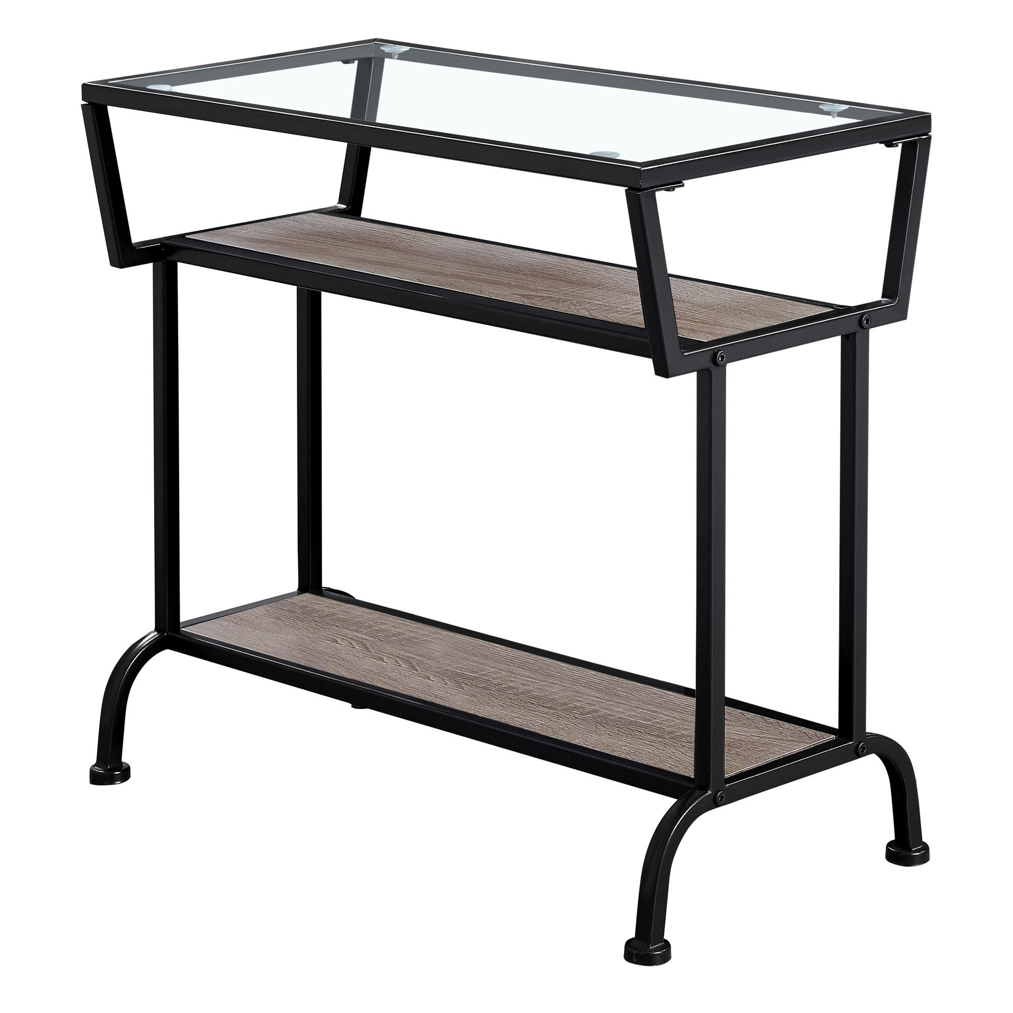 12" x 24" x 22" Dark Taupe with Black Coated Metal and Clea Tempered Glass Accent Table