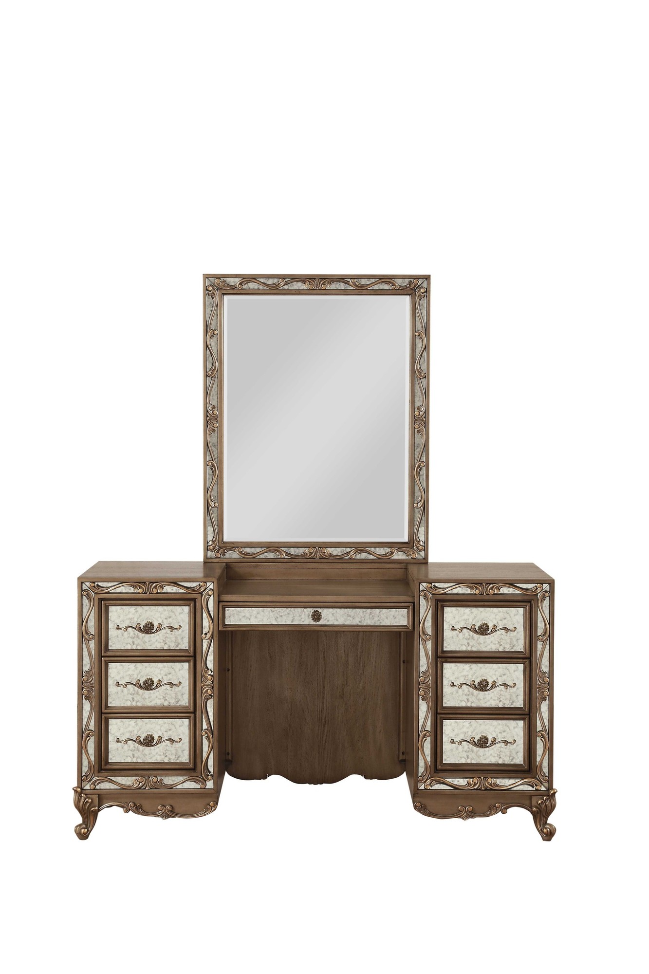 18" X 58" X 32" Antique Gold Wood Mirror Vanity Desk