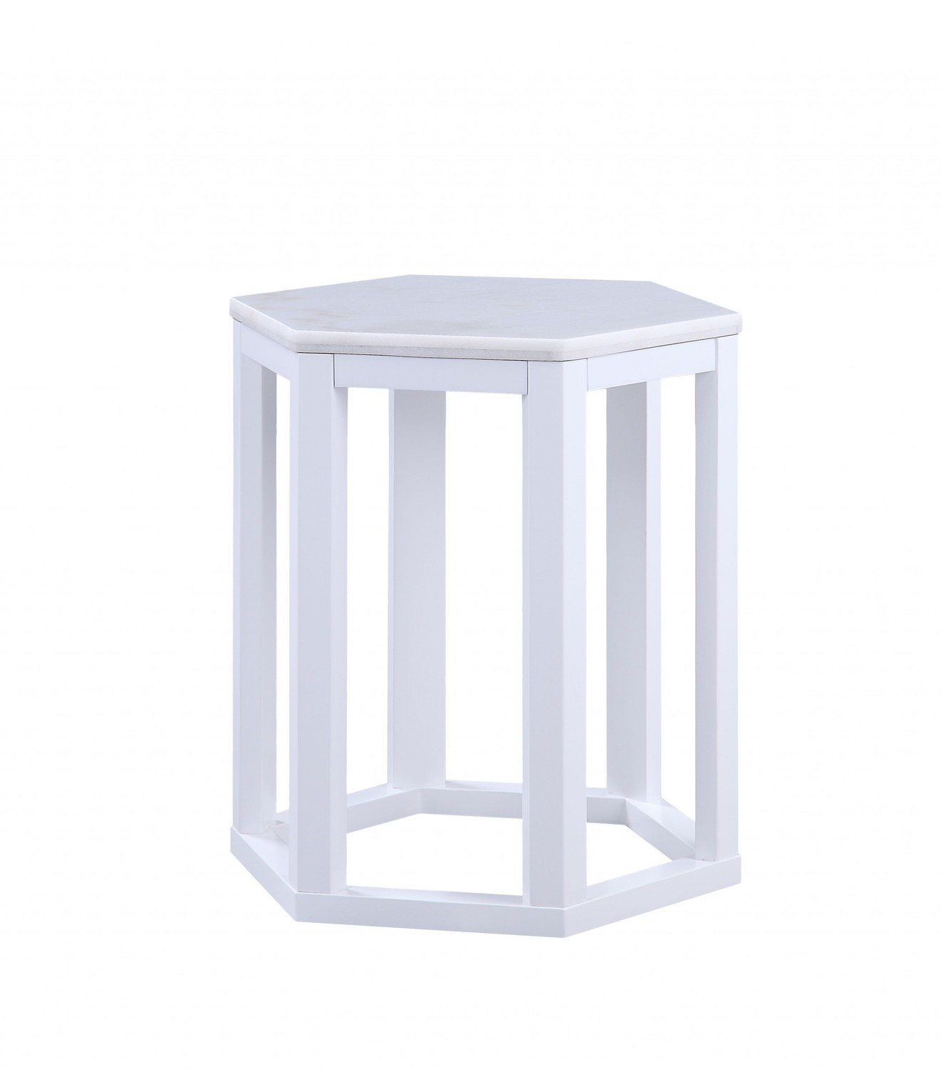 16" X 18" X 20" White Marble Wood 2Pc Pk End Table