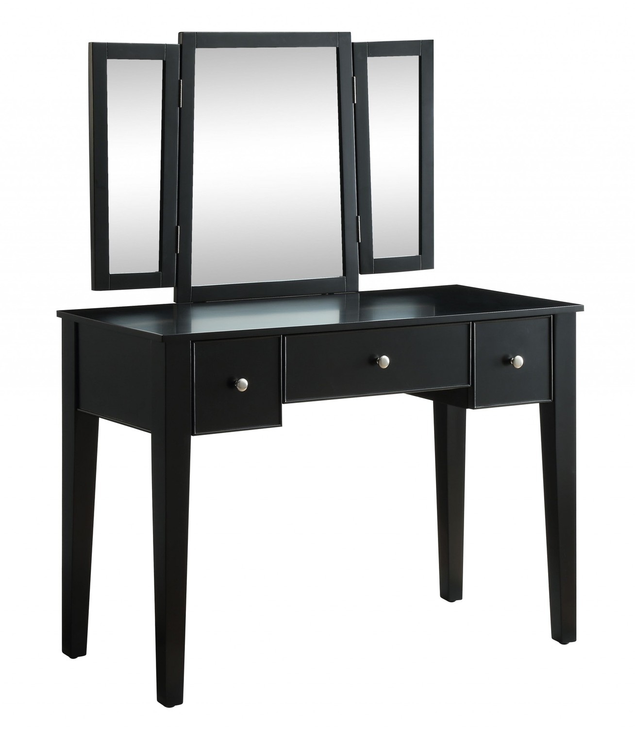 19" X 43" X 54" Tan Fabric Black Wood Mirror Upholstered (Seat) Vanity Set