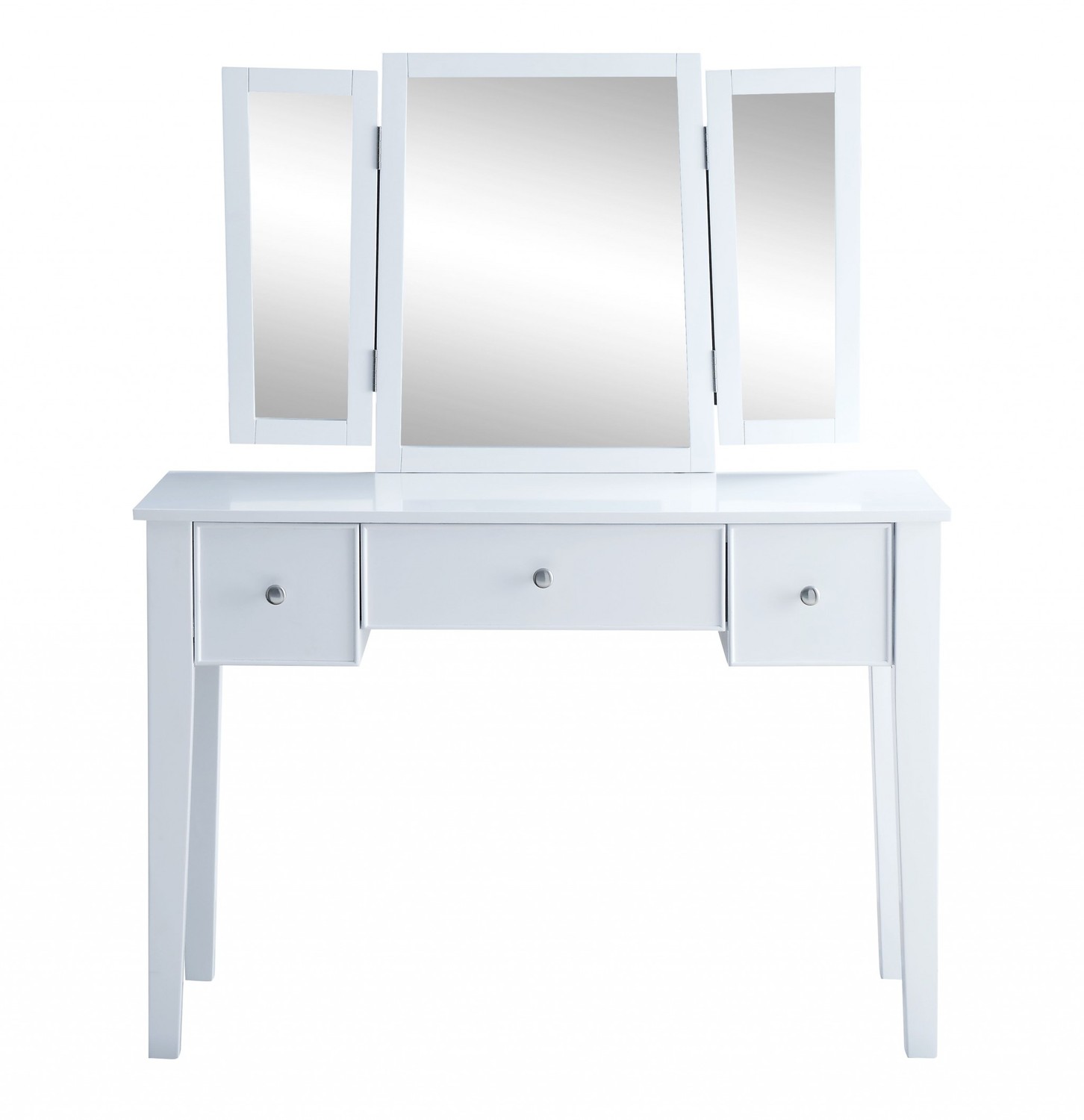 19" X 43" X 54" Tan Fabric White Wood Mirror Upholstered (Seat) Vanity Set