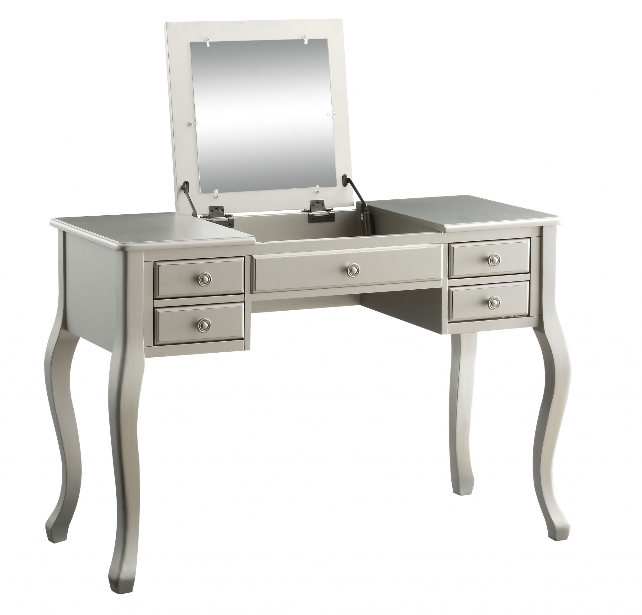 18" X 43" X 47" PU Silver Wood Mirror Upholstered (Seat) Vanity Set