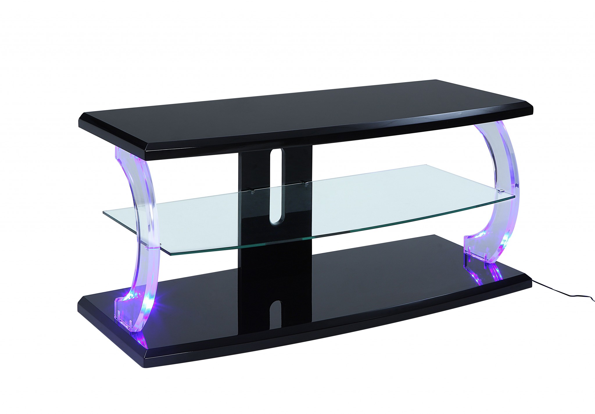 18" X 48" X 22" Black Clear Glass Wood Glass Veneer (Melamine) TV Stand (LED)