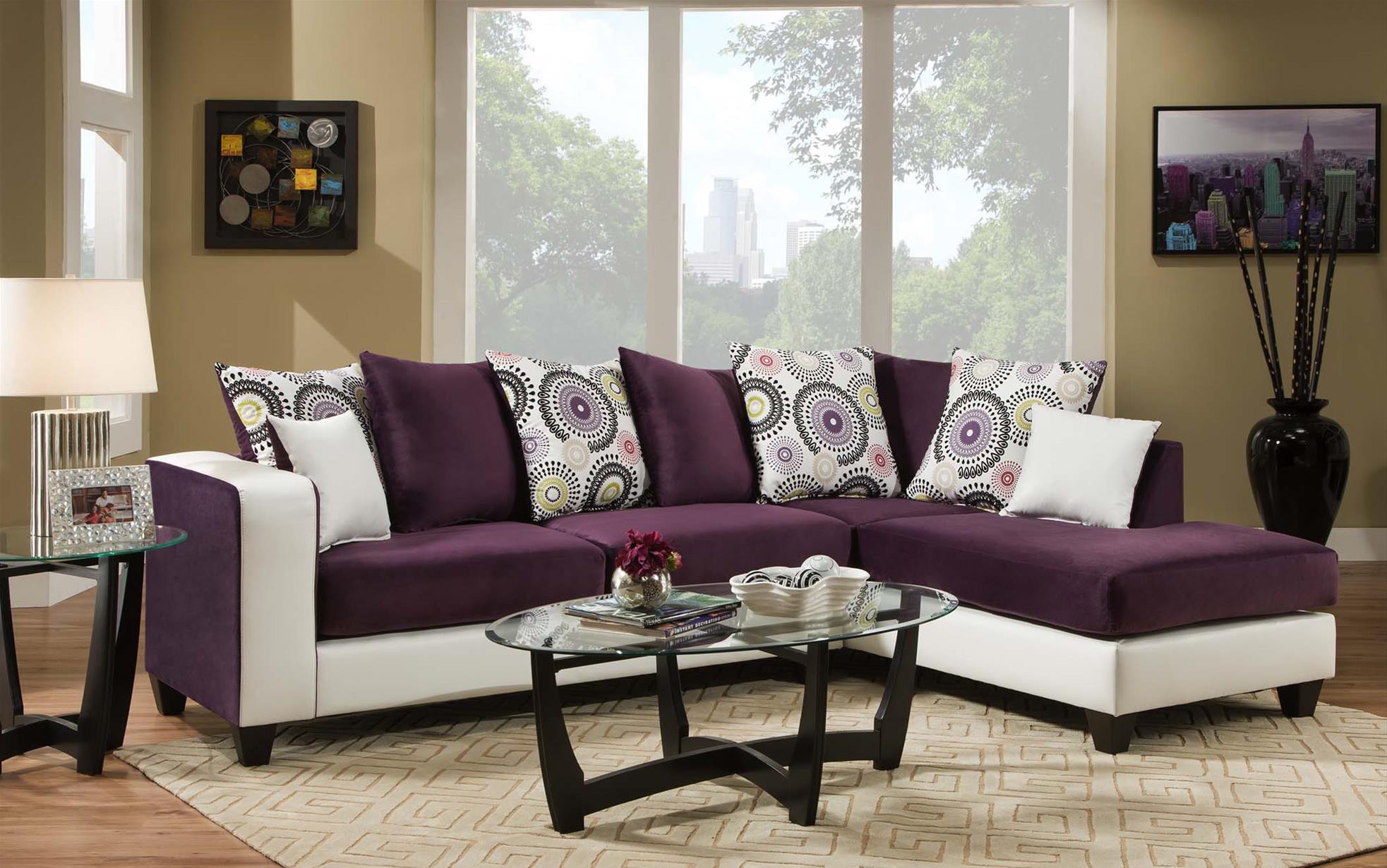 107" X 76" X 37" Implosion Purple Stark White 100% PU, 100% Polyester Blend Sectional