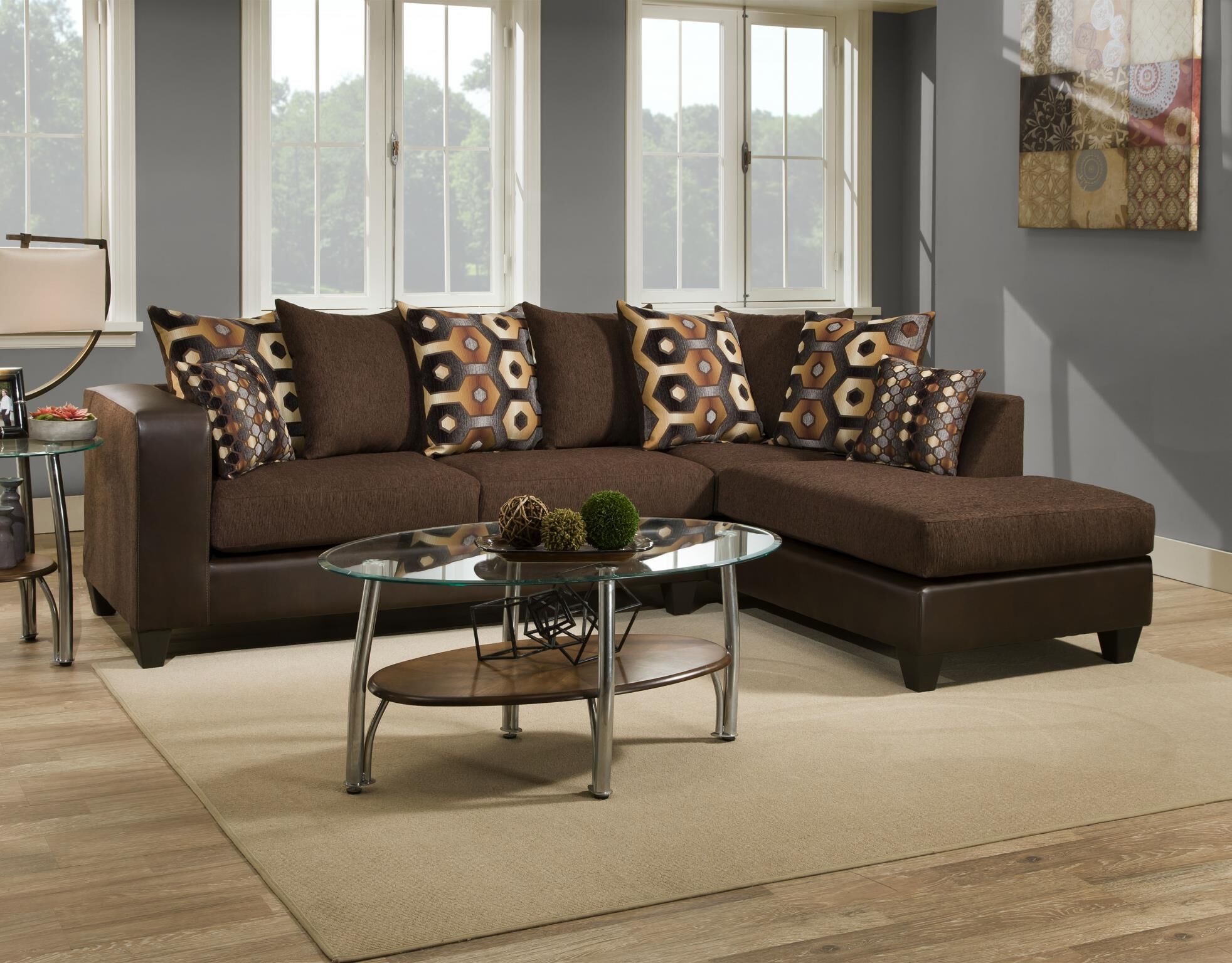110" X 73" X 37" Cougar Chocolate Cowgirl Brown 100% Polyester Sectional