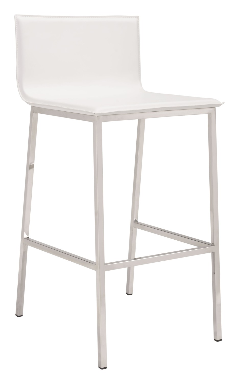 18.5" x 21.1" x 39" White, Leatherette, Stainless Steel, Barstool