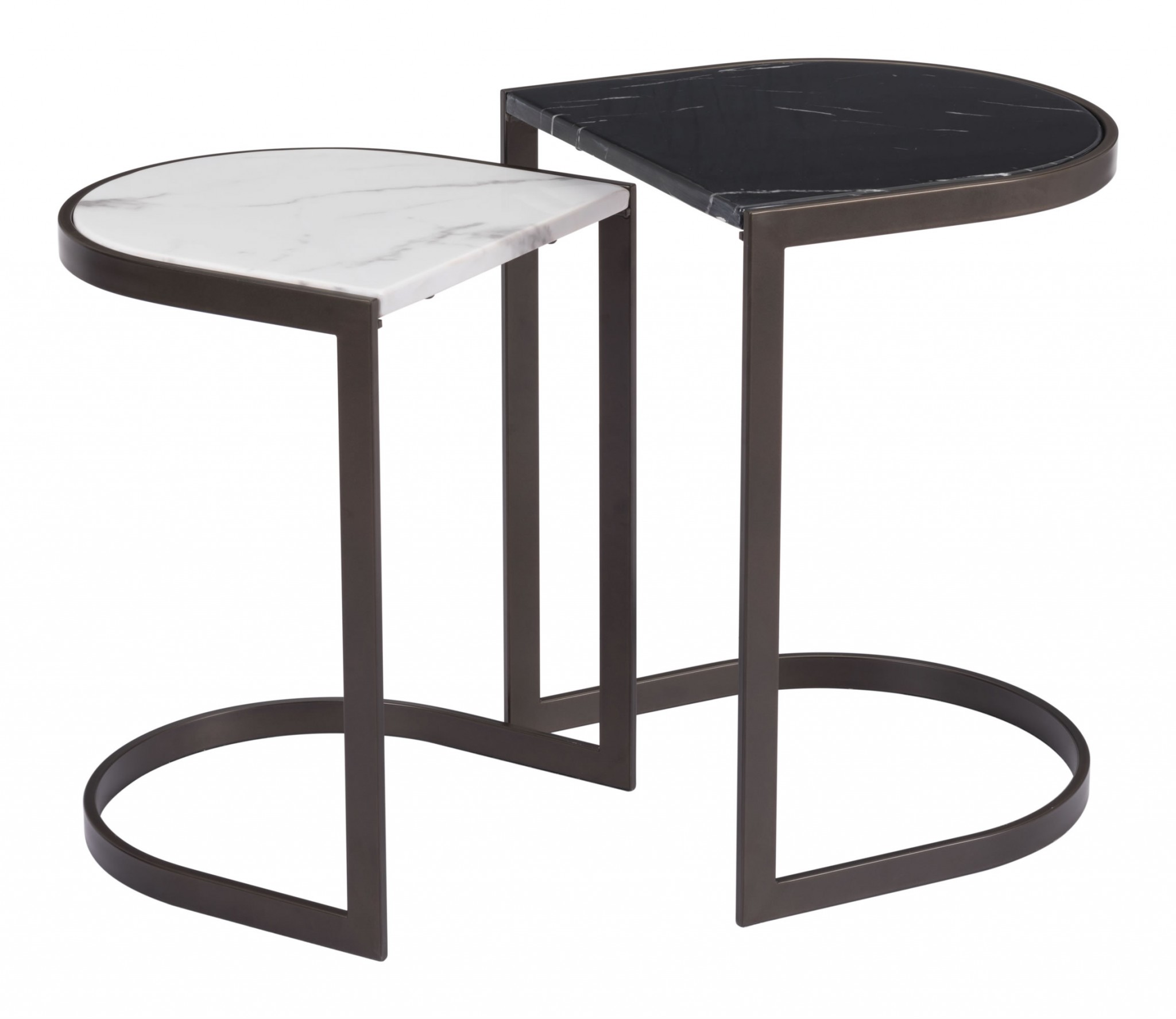 16.1" x 16.1" x 22" Black Stone & Antique Brass, Faux Marble, Steel, Nesting End Tables