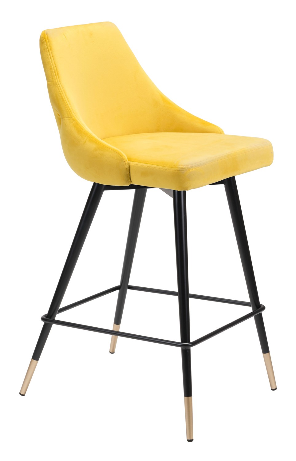 18.5" x 20.9" x 36.4" Yellow, Velvet, Stainless Steel, Counter Chair
