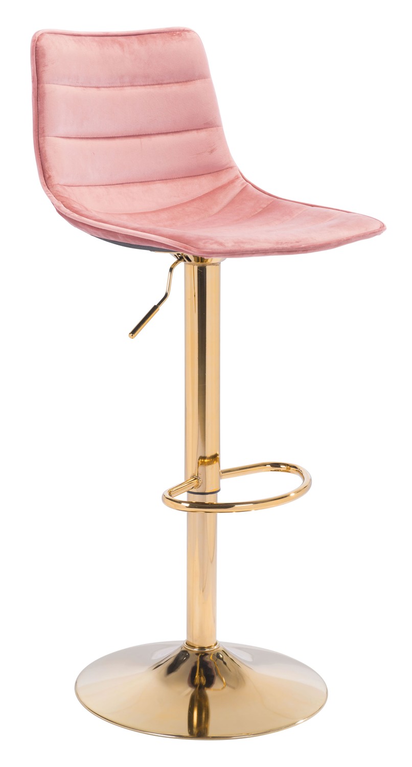 16.7" x 18.7" x 35" Pink and Gold Velvet Steel and Plywood Barstool