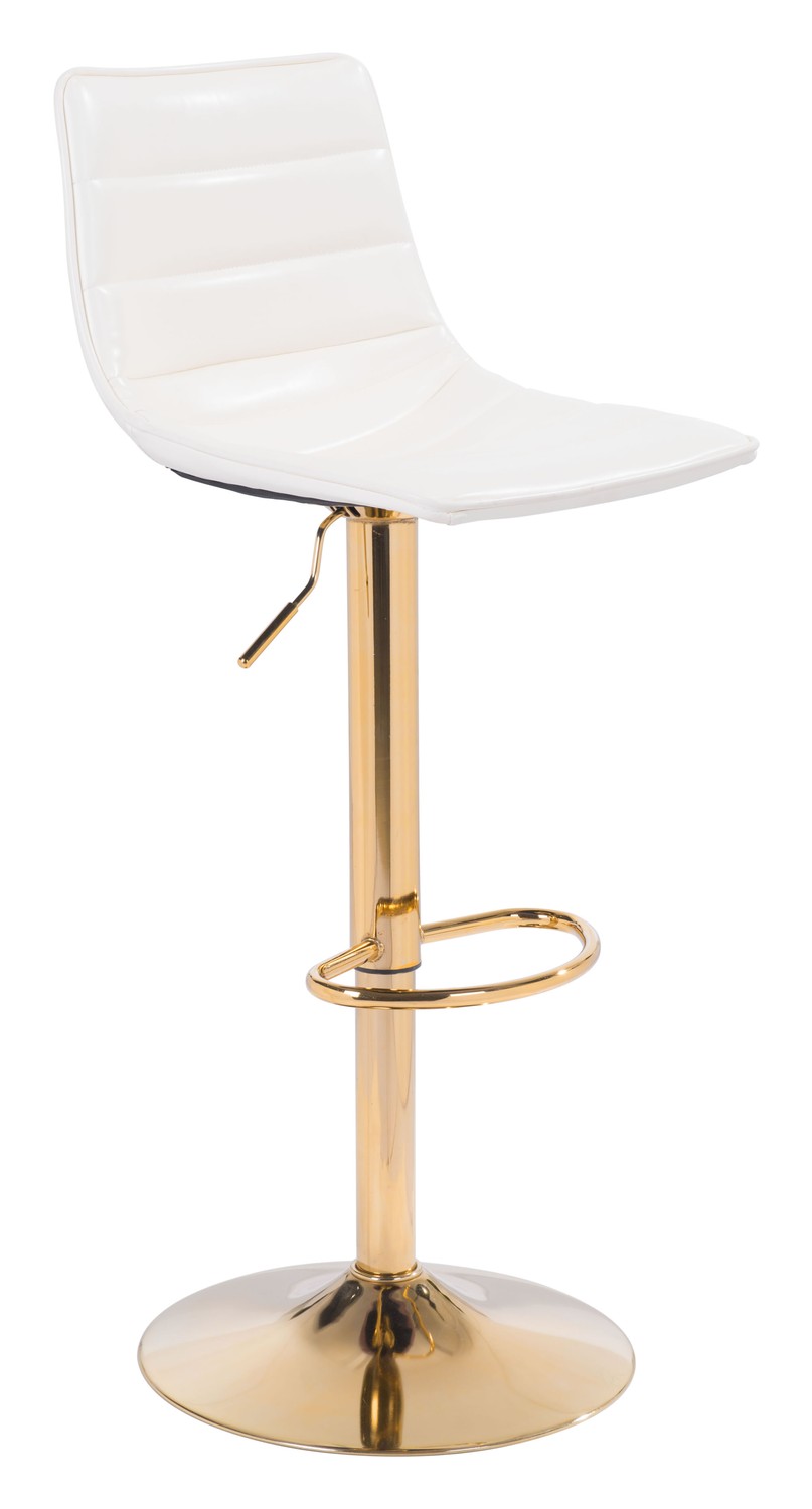 16.7" x 18.7" x 35" White & Gold, Leatherette, Steel & Plywood, Barstool