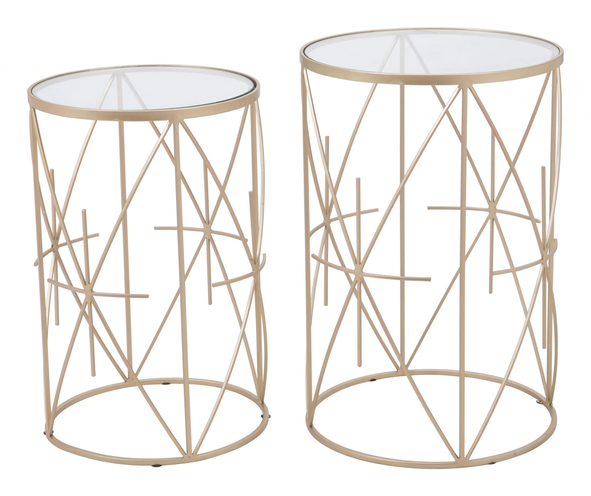 15" x 15" x 22.4" Clear & Gold, Tempered Glass & Steel, Side Table Set
