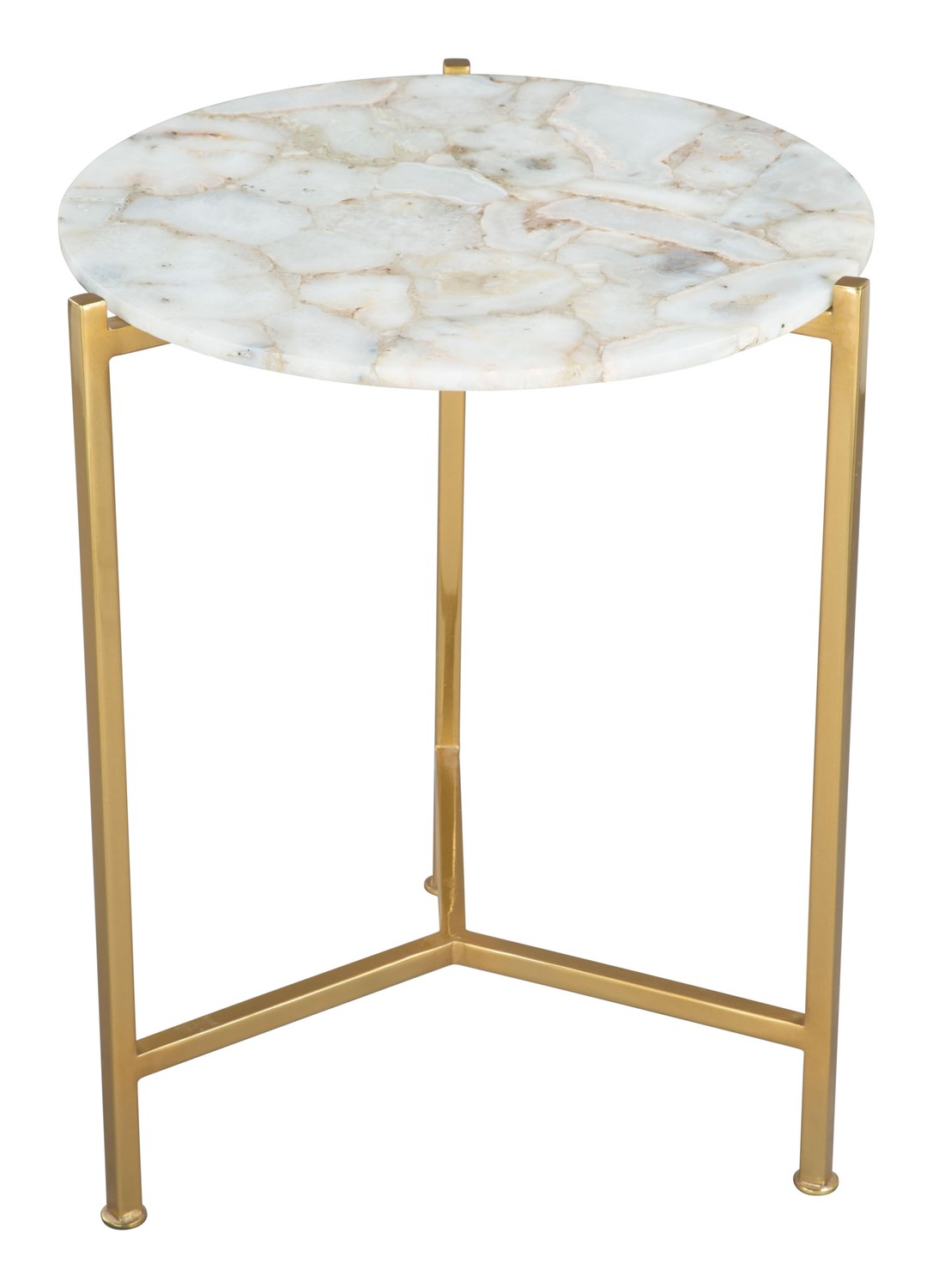 17.3" x 17.3" x 20" Agate and Gold Agate Iron Side Table