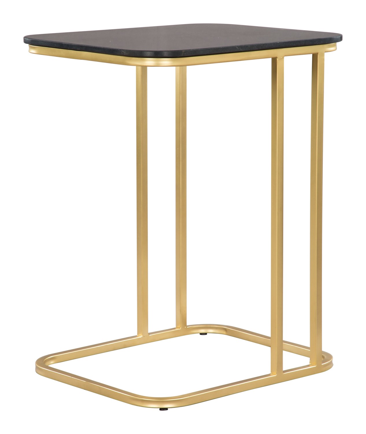 17.5" x 14.5" x 22.3" Black & Gold, Marble, Metal, C-Side Table