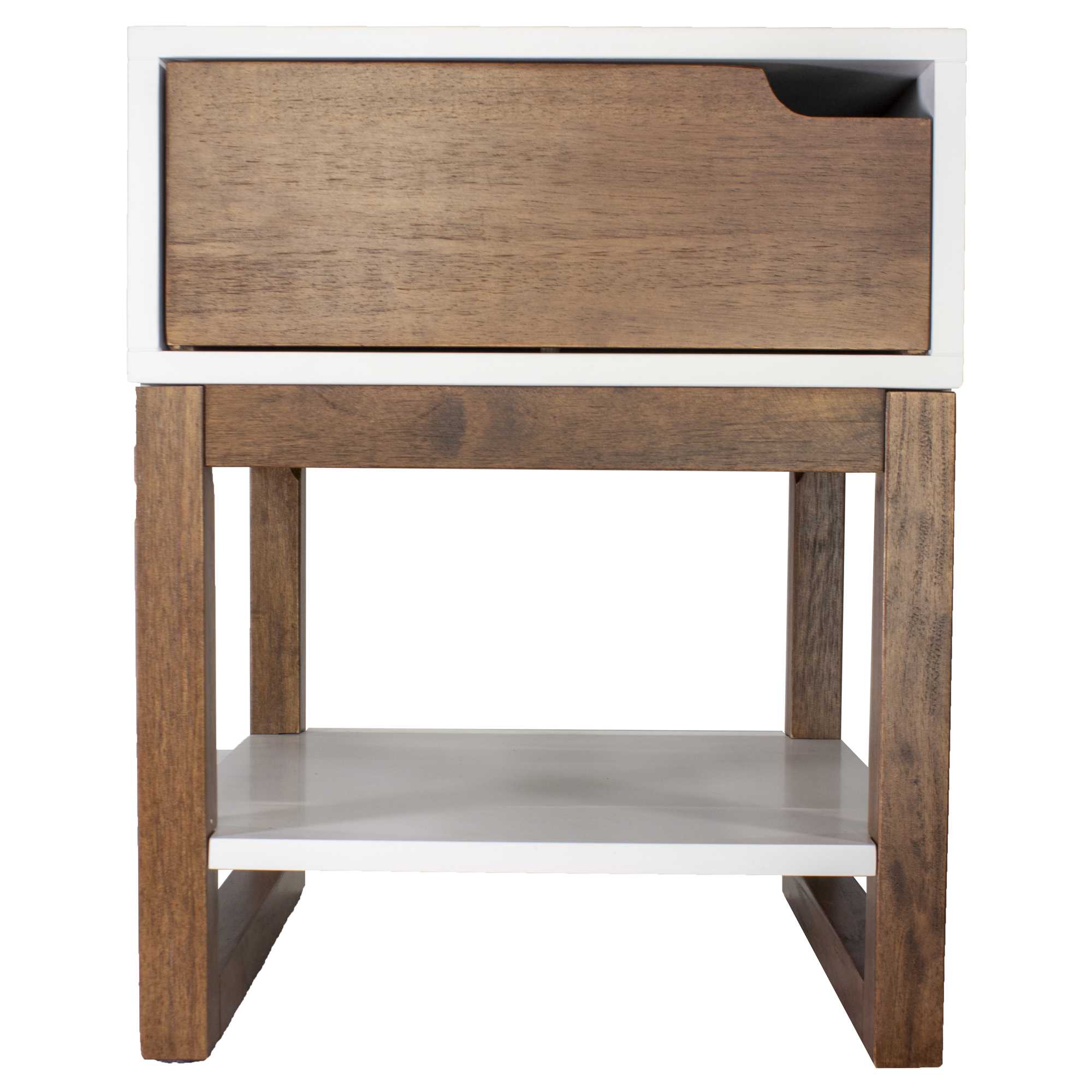 16" X 16" X 20" White & Mocha Solid Wood One Drawer Side Table w/ Shelf