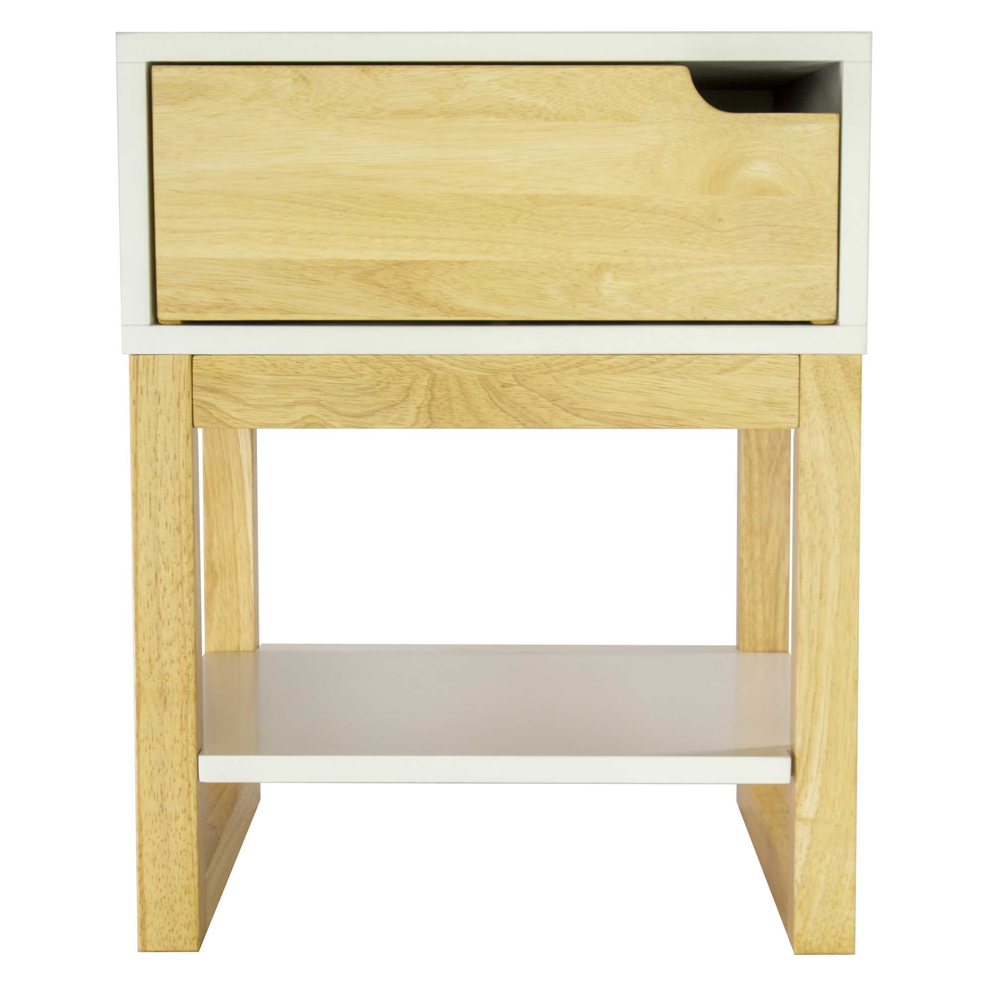 16" X 16" X 20" White & Natural Solid Wood One Drawer Side Table w/ Shelf