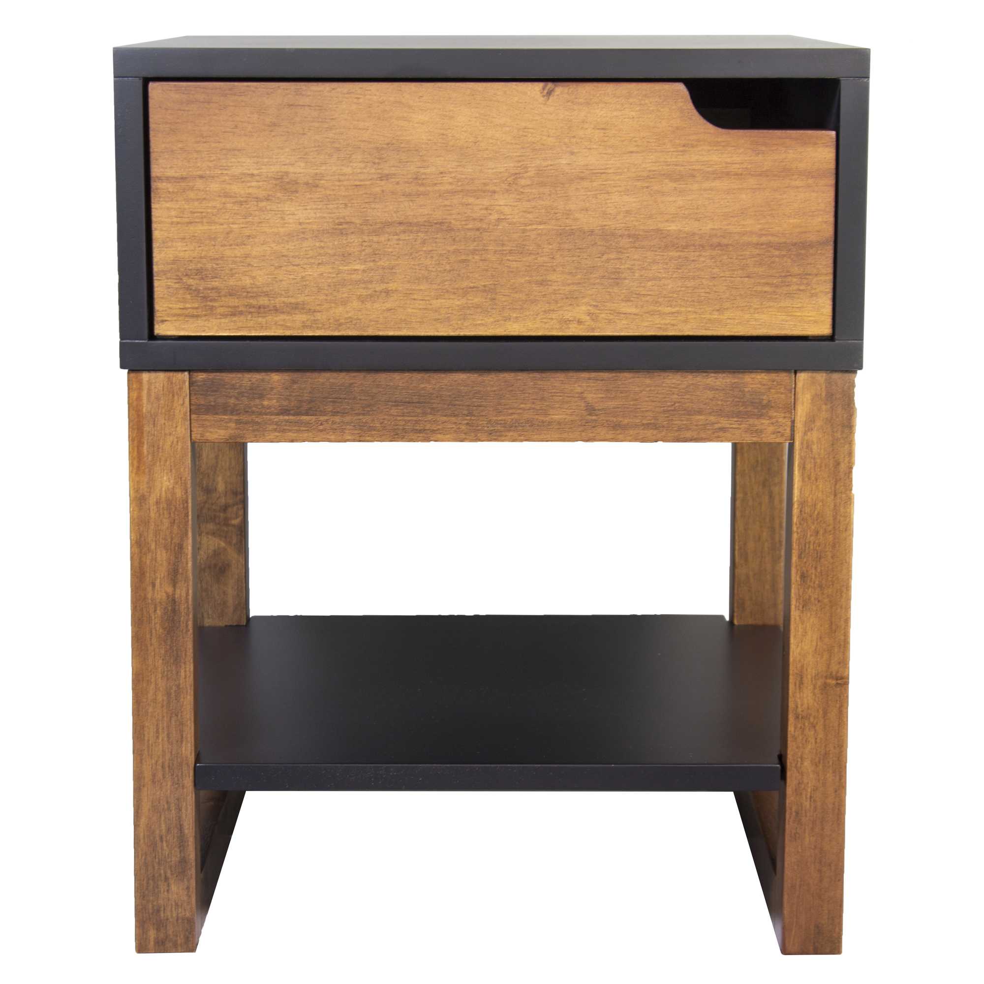 16" X 16" X 20" Black & Mocha Solid Wood One Drawer Side Table w/ Shelf