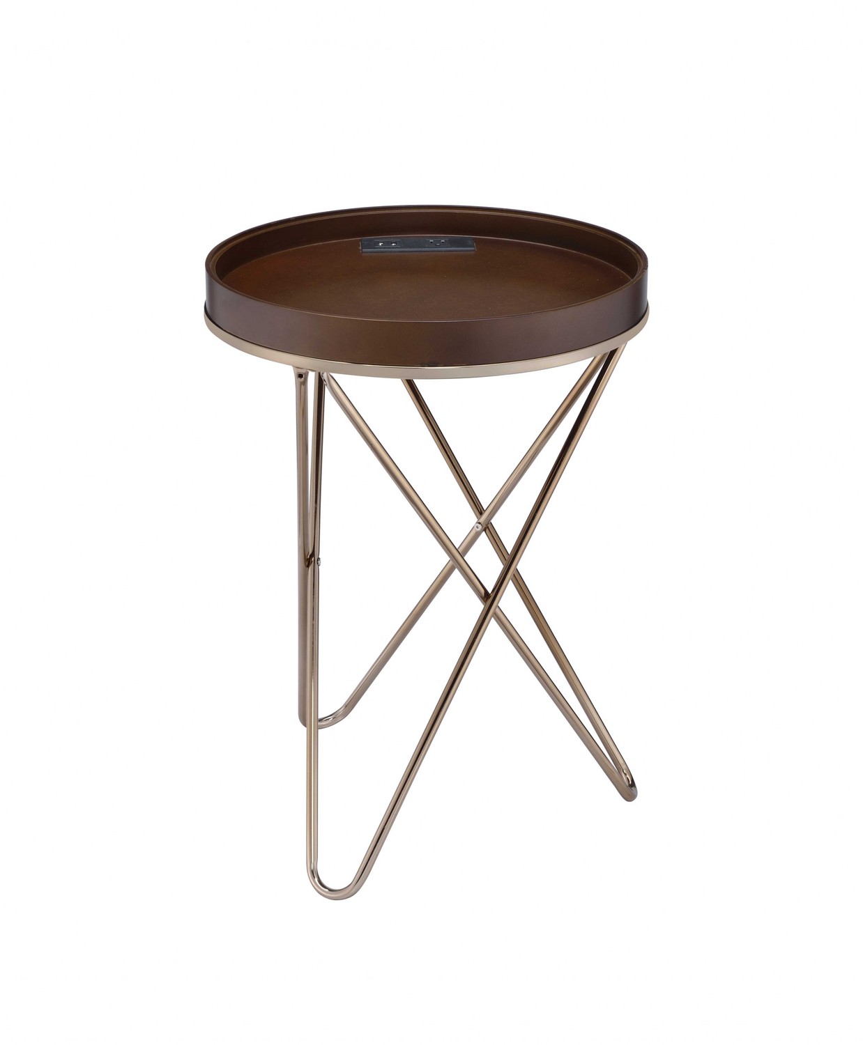 18" X 18" X 25" Walnut And Champagne Metal Tube Side Table