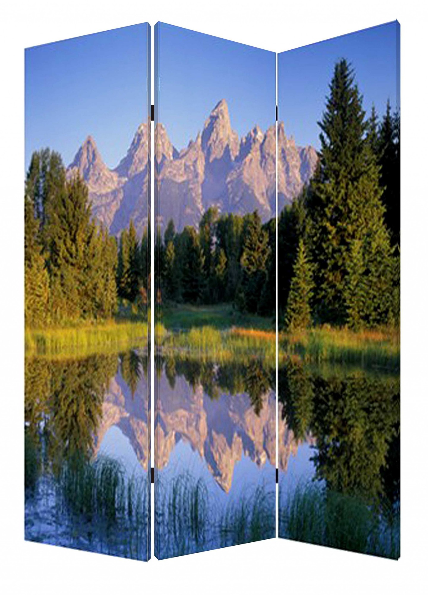 1" x 48" x 72" Multi Color Wood Canvas Mountain Peaks Screen