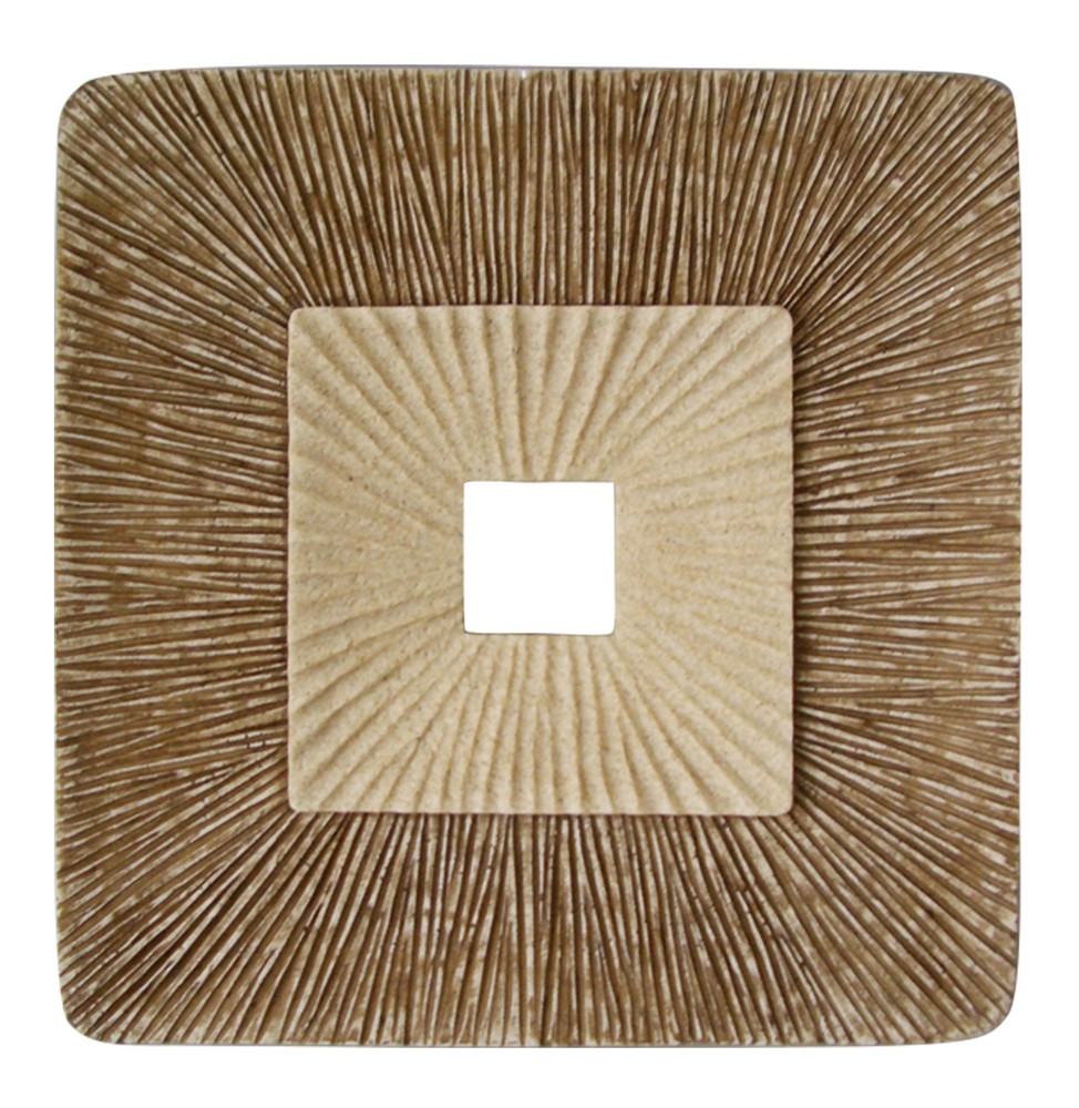 1" x 26" x 26" Brown Concave Square Double Layer Ribbed Wall Plaque