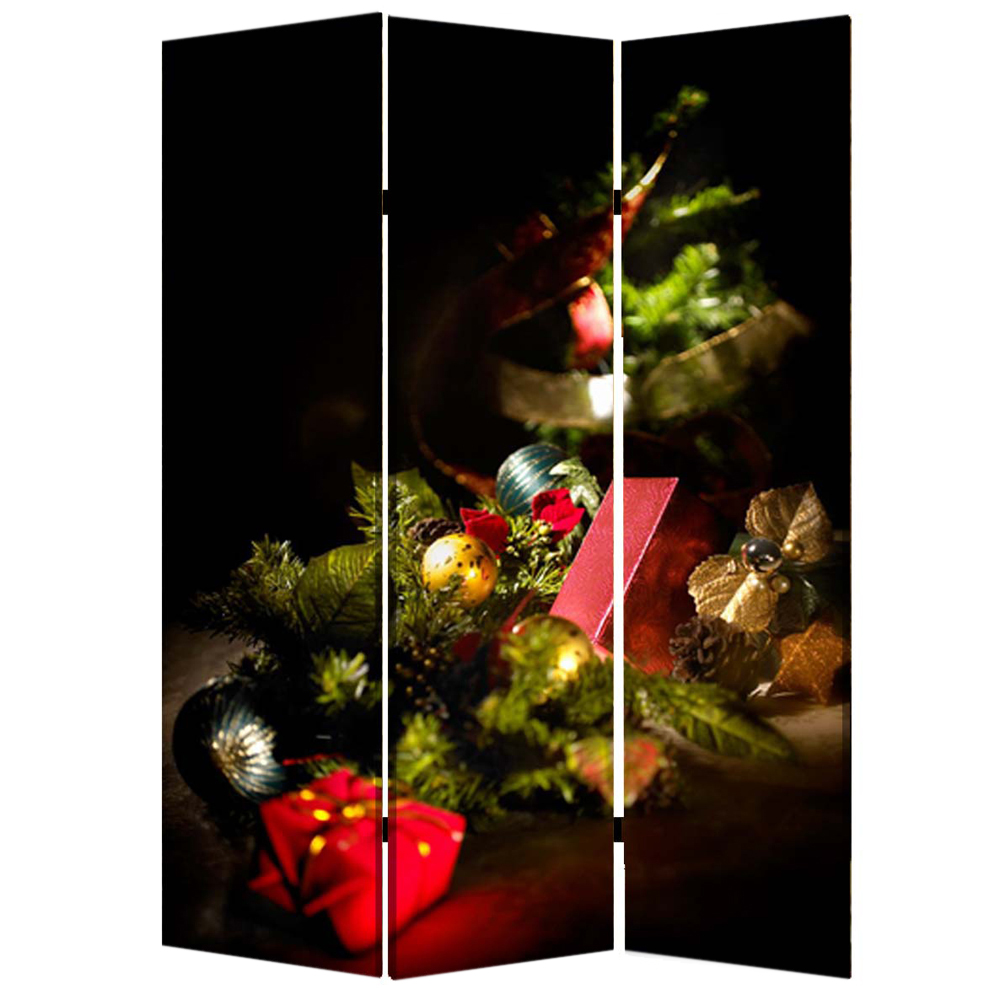 1" x 48" x 72" Multi Color Wood Canvas Christmas Screen