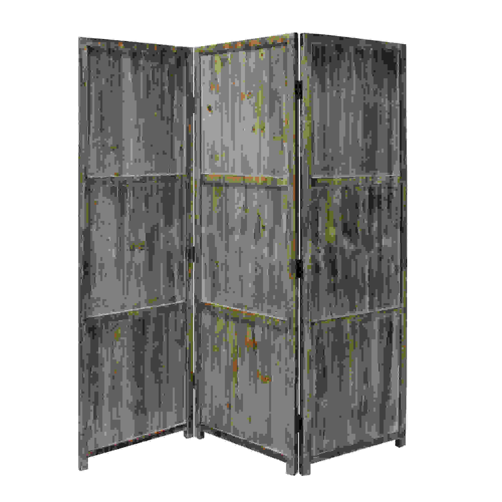 1" x 63" x 72" Brown 3 Panel Solid Wood Fortress Screen