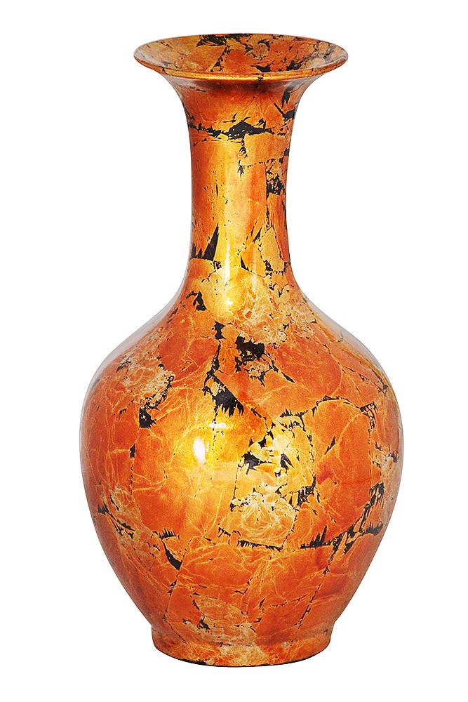 10.25" X 10.25" X 18" Copper with Black Show Through Ceramic Foiled and Lacquered Ceramic Vase