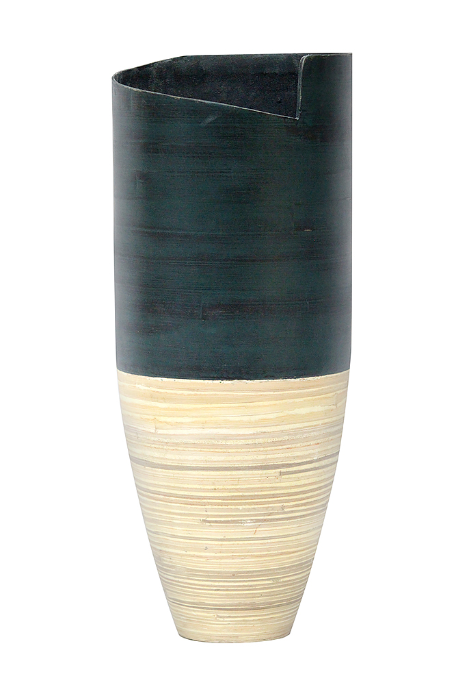 10.25" X 10.25" X 25" Distressed Blue and Natural Bamboo Bamboo Spun Bamboo Vase