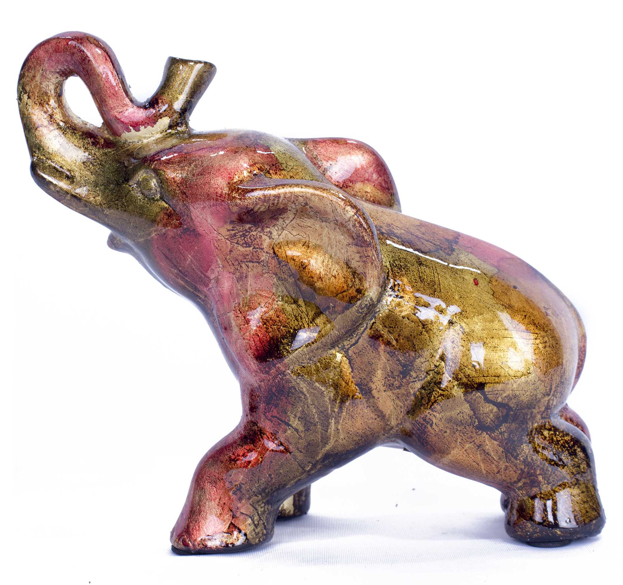 10" X 6" X 10.5" Copper Red And Gold Ceramic Elephhant