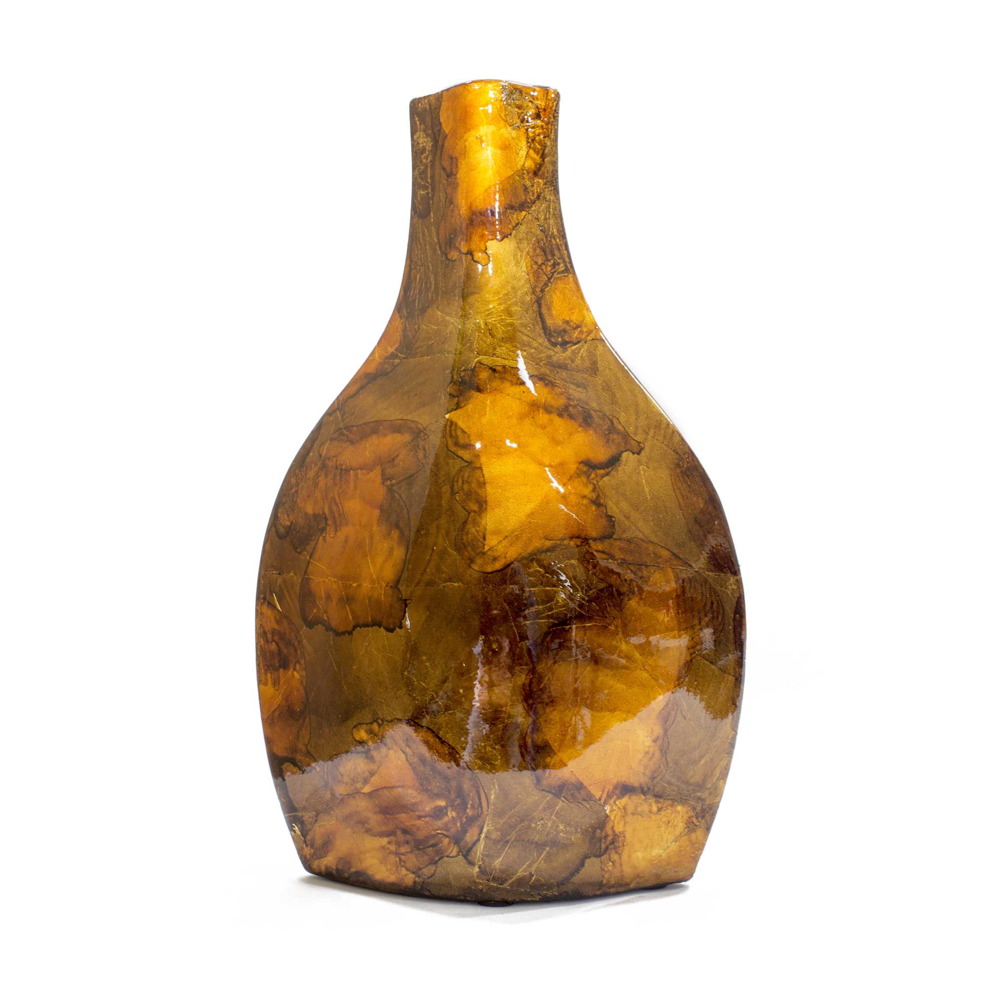 10.25" X 5" X 16" Turquoise Copper and Bronze Ceramic Table Vase