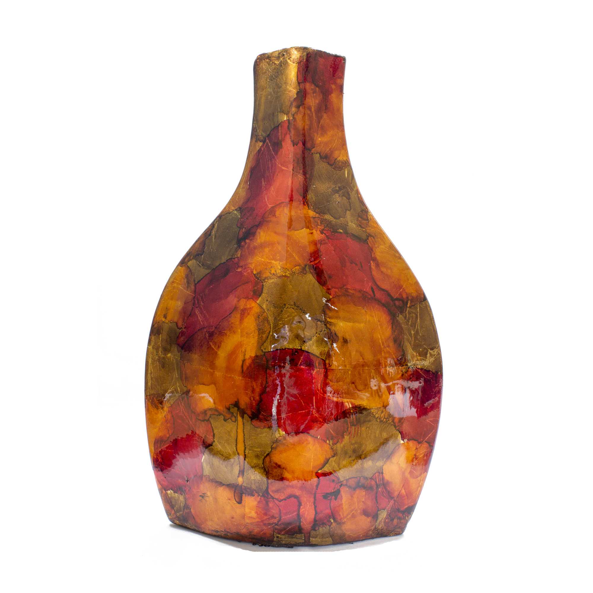 10.25" X 5" X 16" Gold Copper Brown Ceramic Table Vase