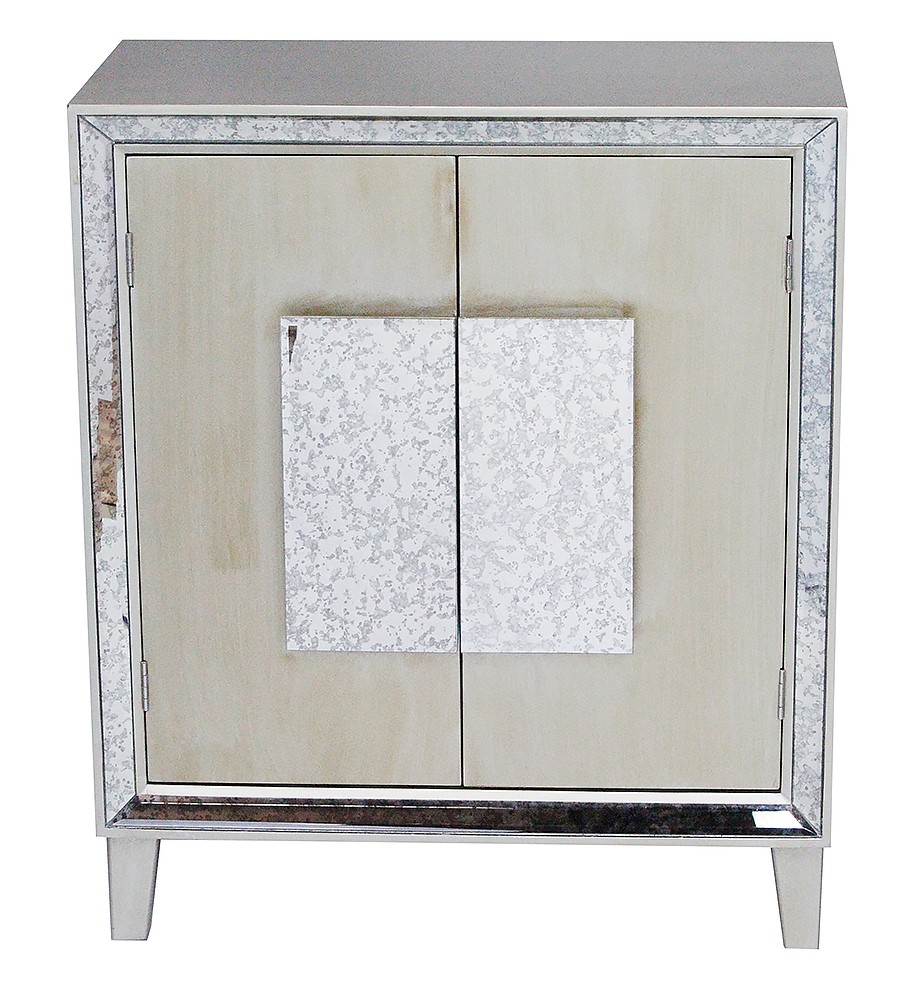 27.5" X 13" X 32.7" Gray MDF Wood Mirrored Glass Sideboard with Doors