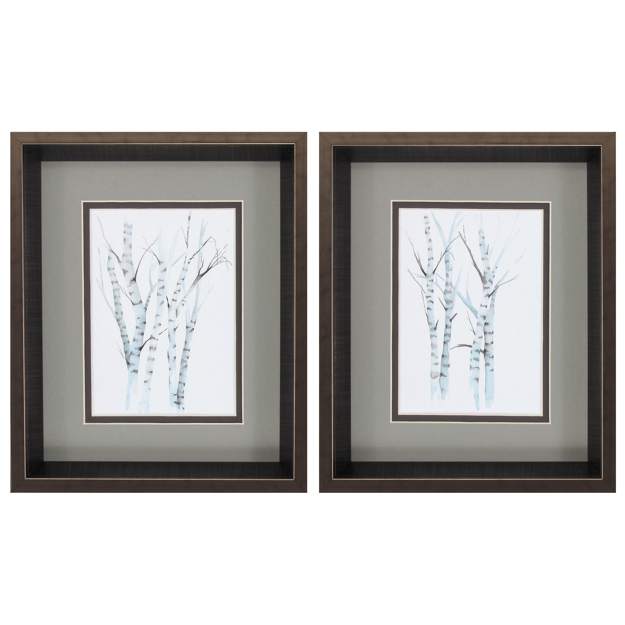 10" X 12" Brushed Silver Frame Aquarelle Birches (Set of 2)