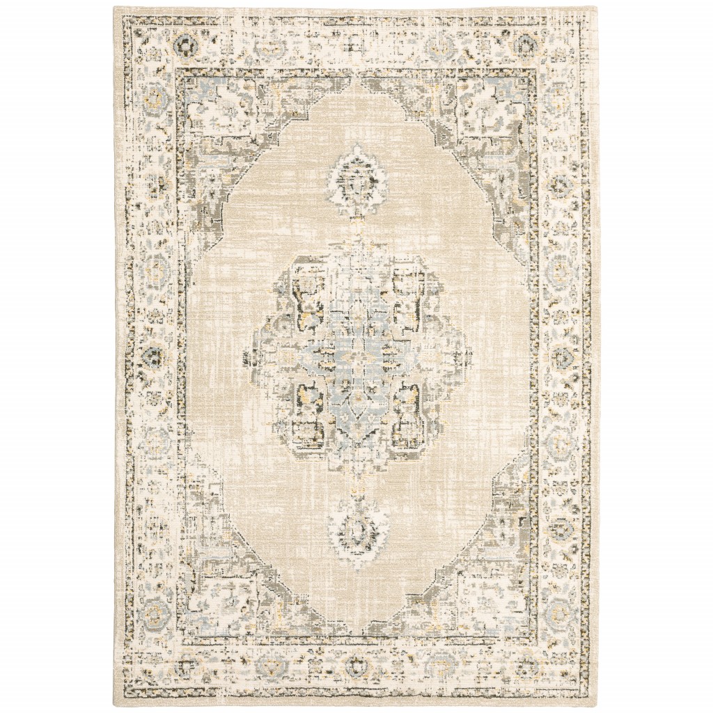 10'x14' Beige and Ivory Center Jewel Area Rug