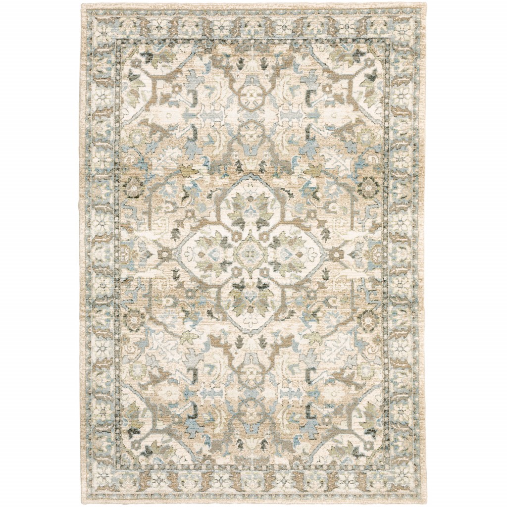 10'x14' Beige and Ivory Medallion Area Rug