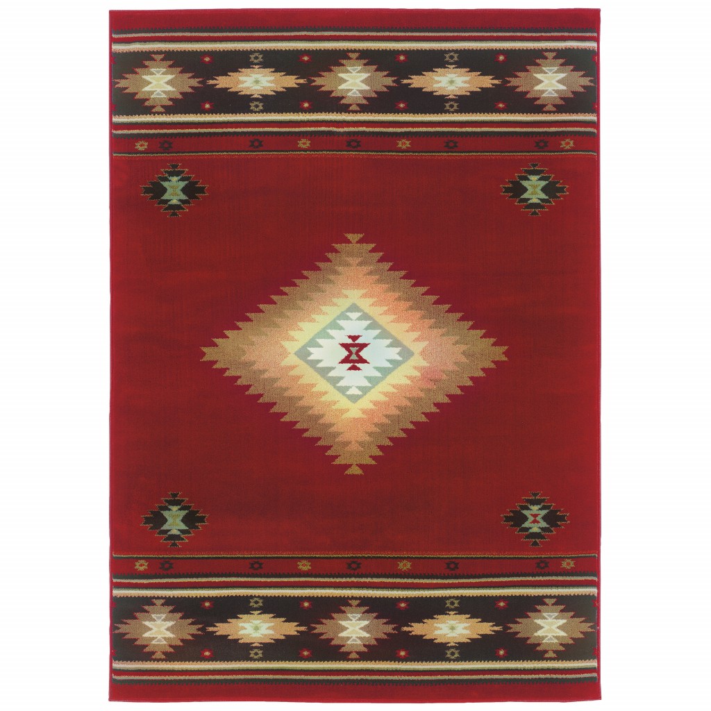 10 x 13 Red and Beige Ikat Pattern Area Rug